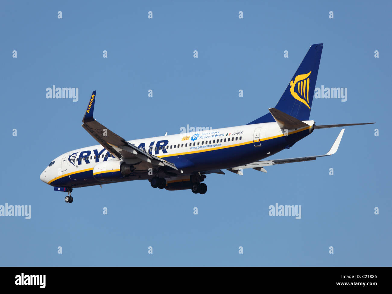 Ryanair Airlines Flugzeug nähert sich für die Landung am Flughafen von Fuerteventura, Kanarische Inseln-Spanien. Stockfoto
