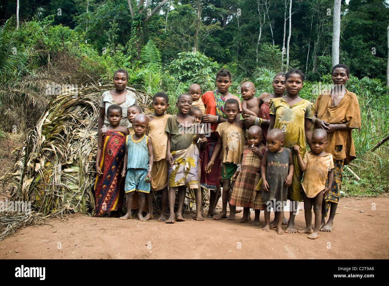 Pygmäen in den Wald, Republik Kongo Stockfoto