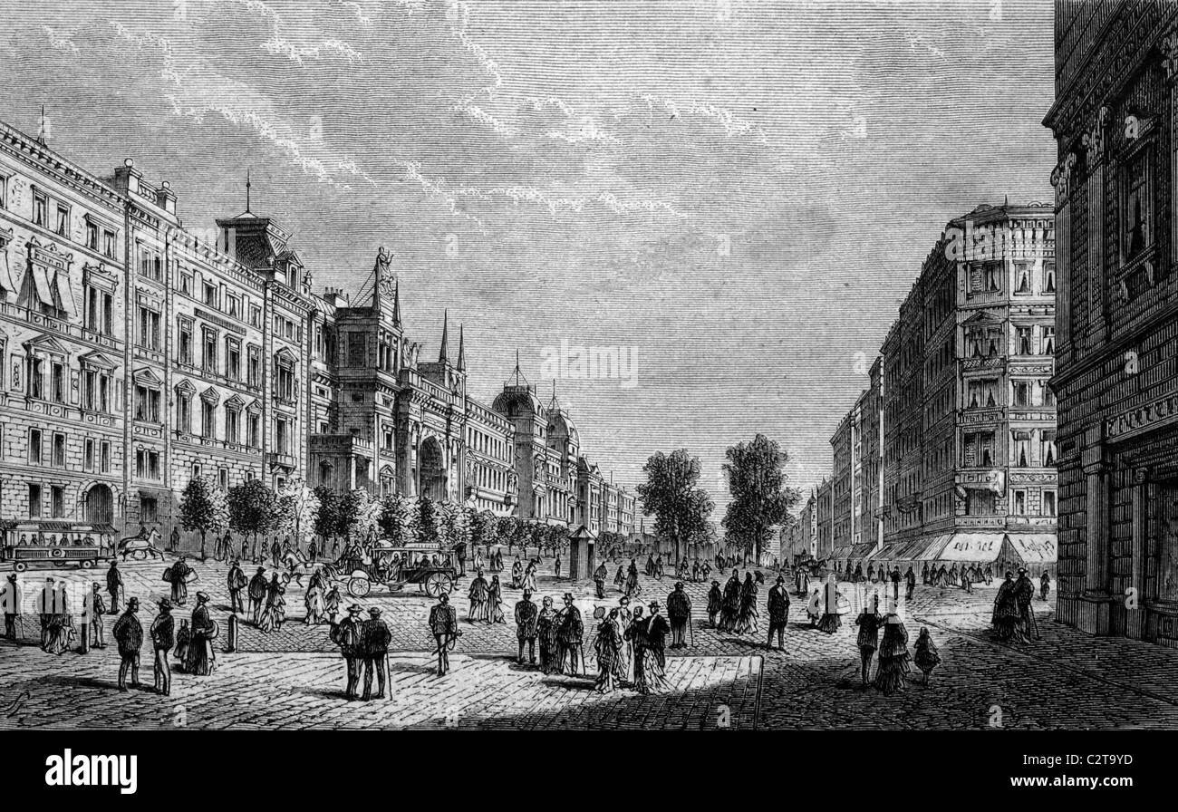 Schottenring mit dem Ring-Theater in Wien, Österreich, historische Abbildung, ca. 1886 Stockfoto