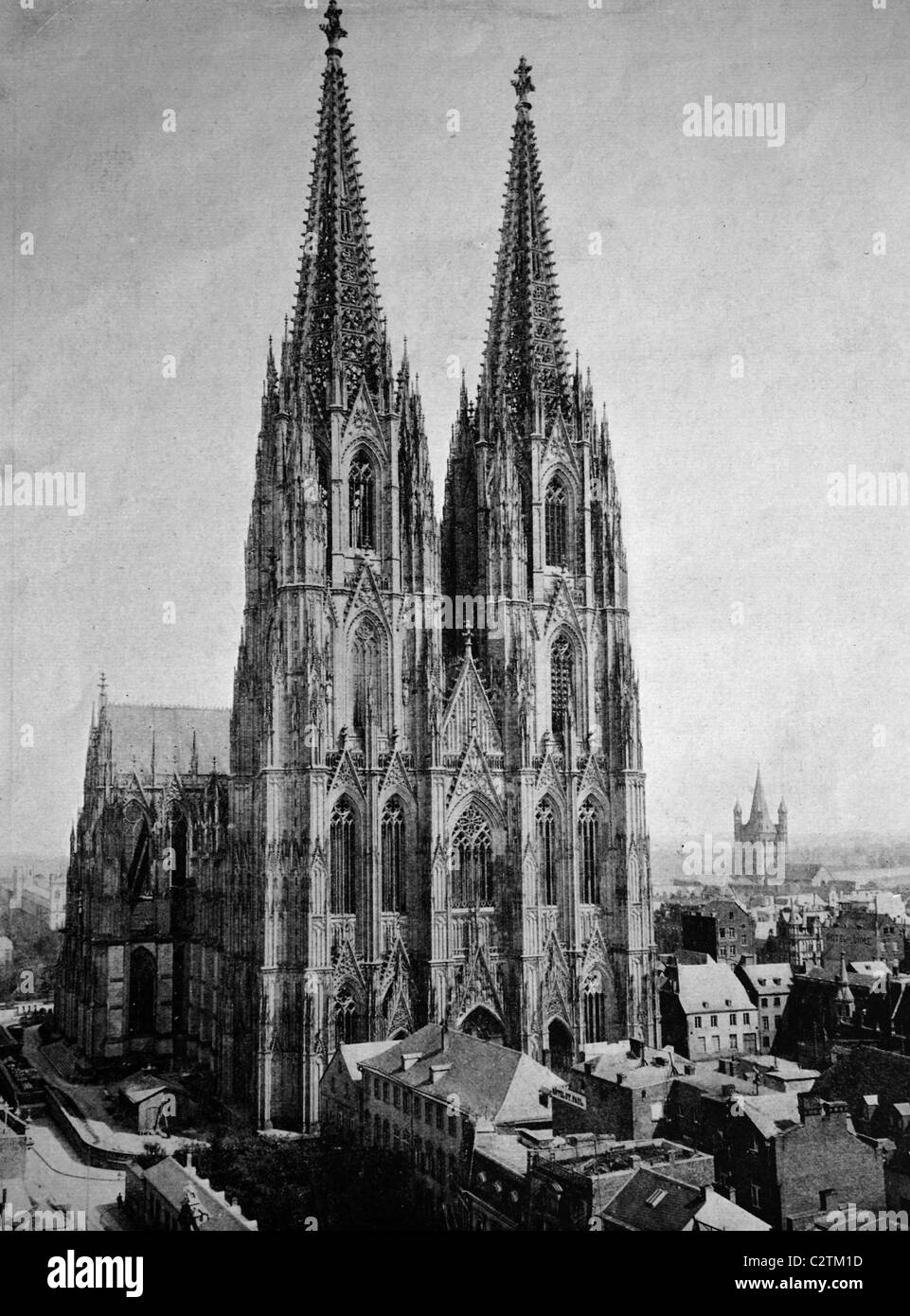 Frühe Autotype auf den Kölner Dom Köln, UNESCO-Weltkulturerbe, North Rhine-Westphalia, Deutschland, historisches Foto Stockfoto