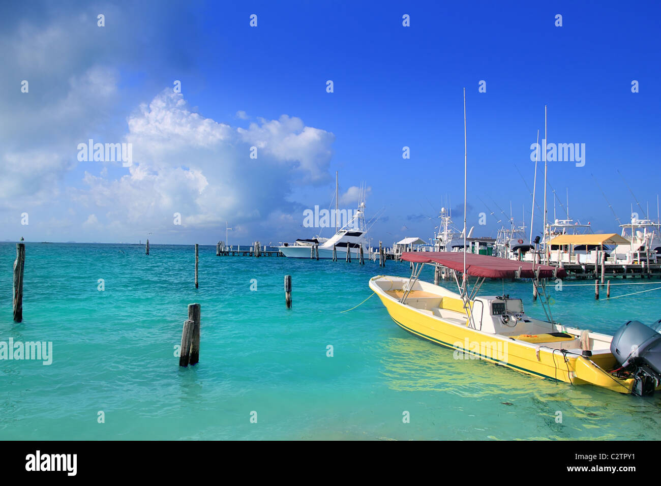 Isla Mujeres Mexiko Boote türkisfarbenen karibischen Meer Quintana Roo Stockfoto