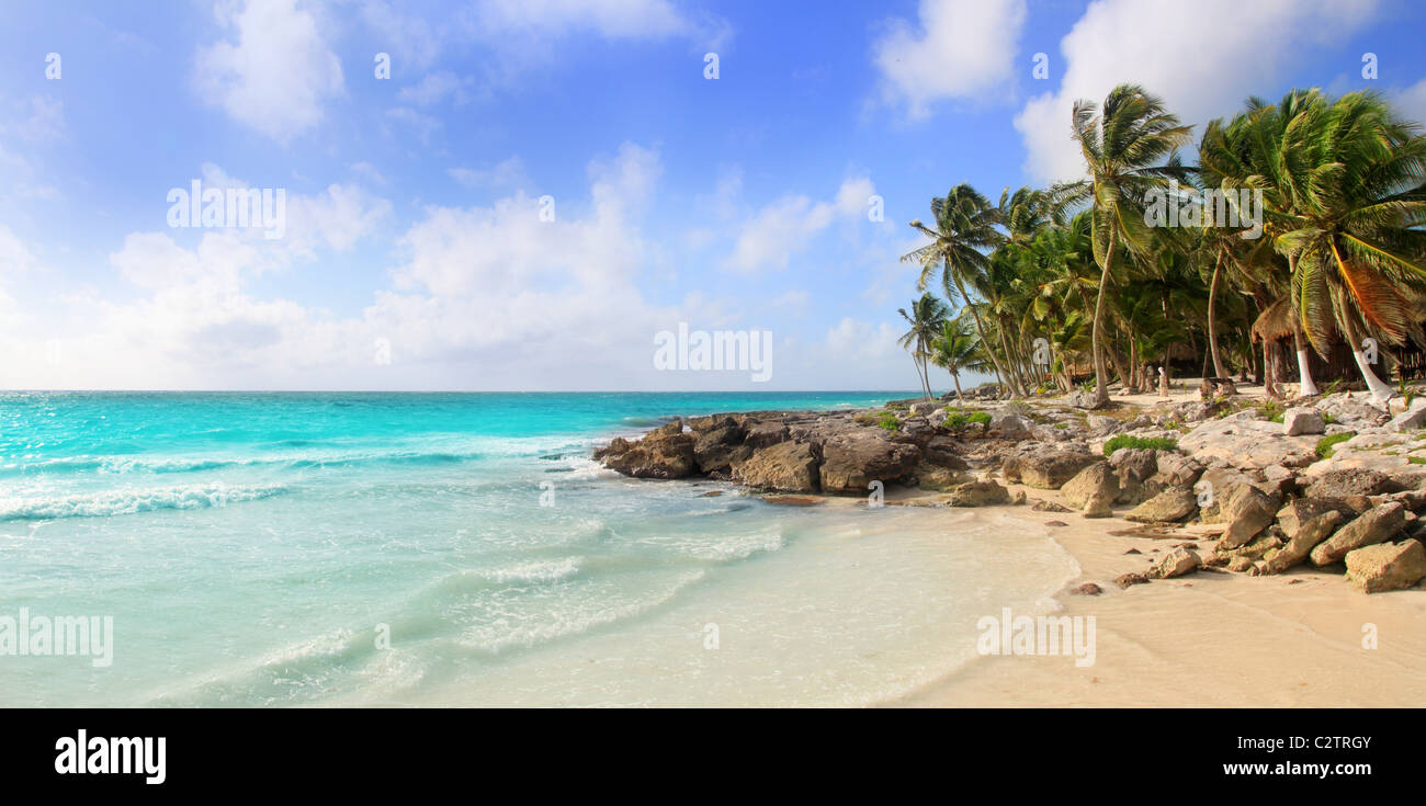 Karibik Tulum Mexiko Panorama Tropenstrand Sonnentag Stockfoto