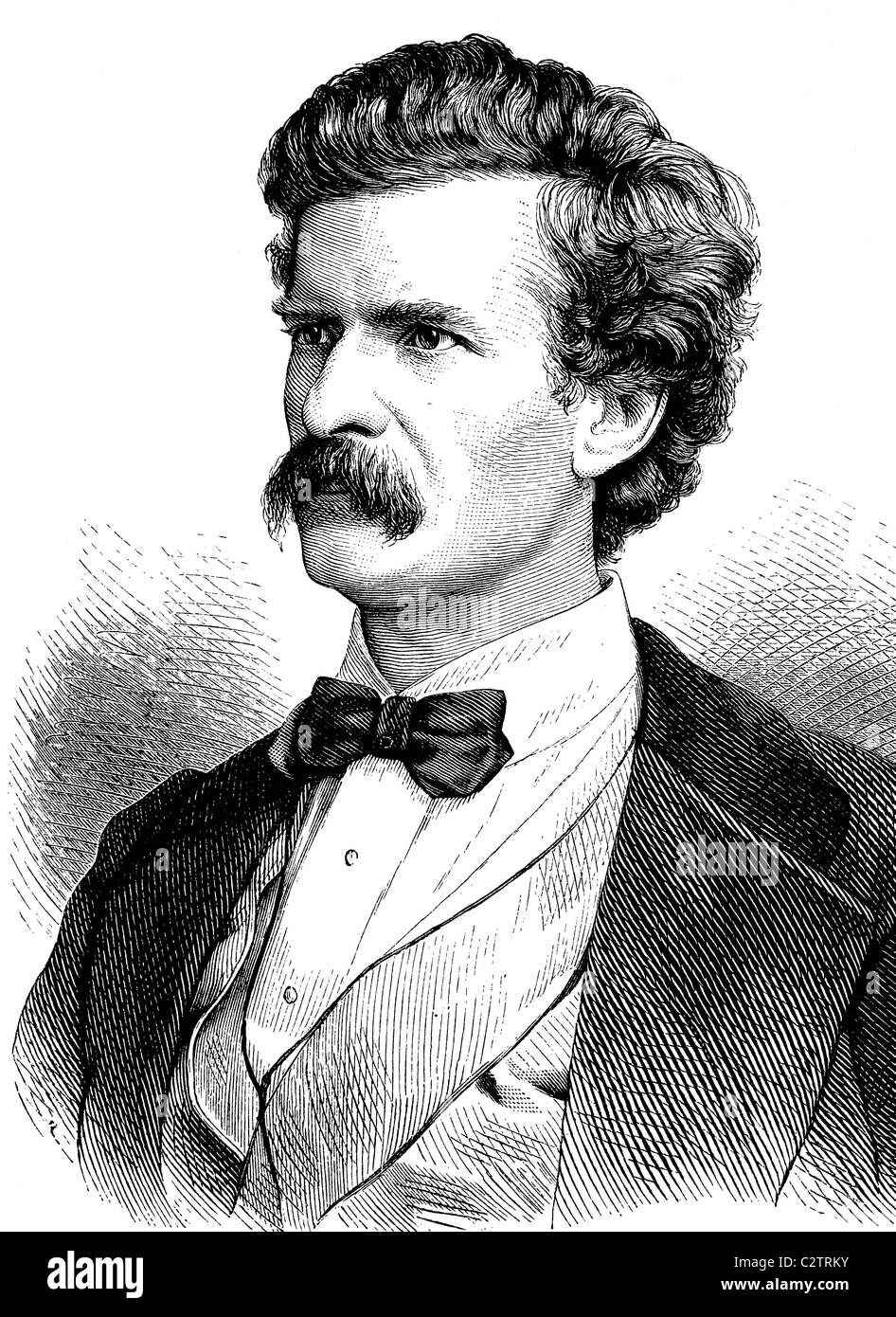 Mark Twain oder Samuel Langhorne Clemens, 1835-1910, US-amerikanischer Schriftsteller, historische Illustration, ca. 1886 Stockfoto