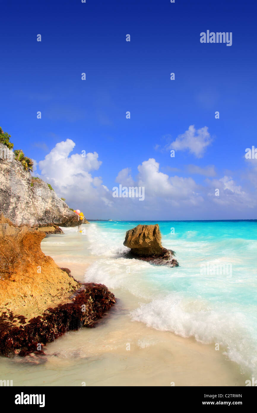 Karibik-Strand in Tulum Mexiko unter Maya Ruinen Riviera Maya Stockfoto