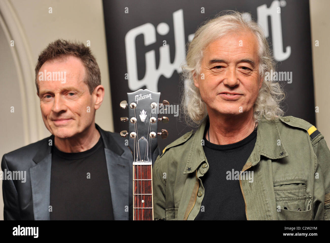 LED Zeppelin, John Paul Jones und Jimmy Page Mojo Honours List in der Brauerei - Presse Zimmer London, England - 16.06.08 statt: Stockfoto