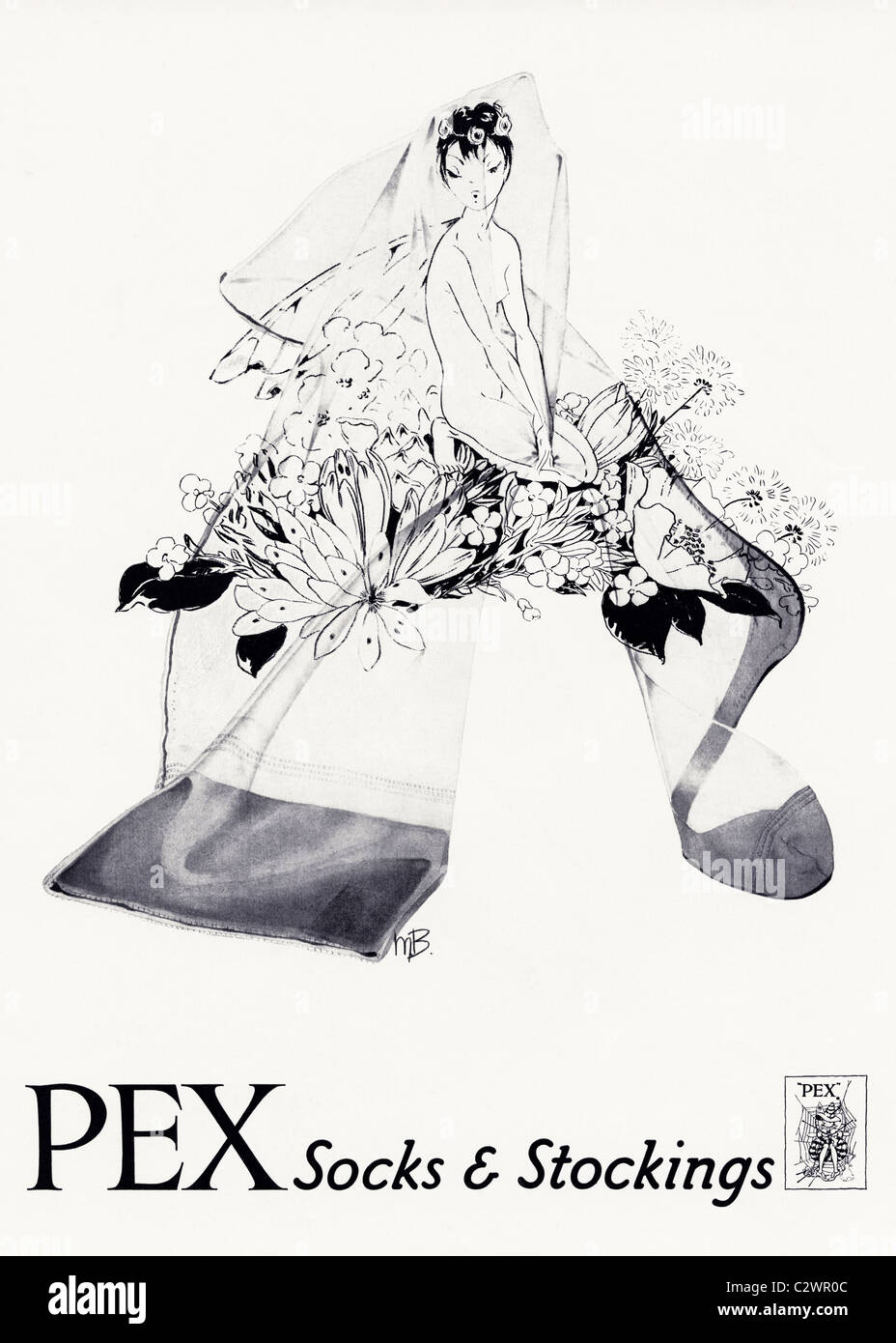 Ganzseitige Anzeige im Mode-Magazin ca. 1950er Jahre für PEX Socken und Strümpfe Stockfoto