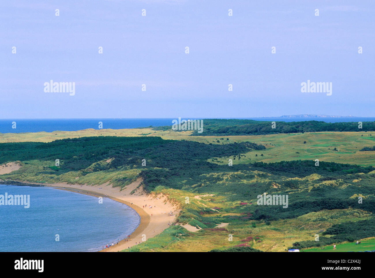 Gullane Bay und schottischen Kurse Muirfield Golf Course, Schottland Küste Küstenlandschaft Sand Sandstrand Strände Nordsee UK Stockfoto