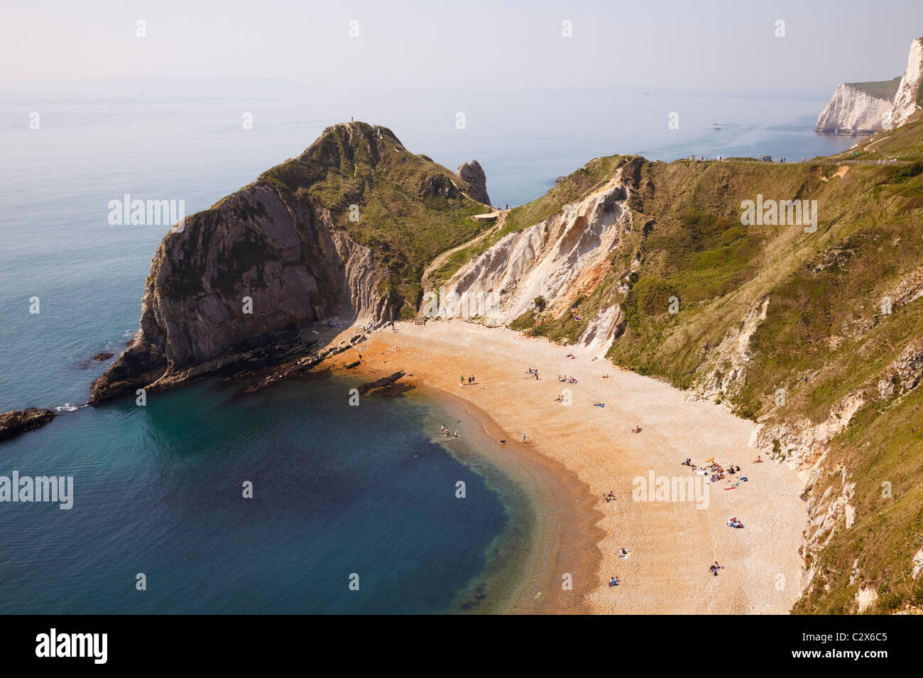 Mann des Krieges Bay Strand, Durdle Door, Dorset. Stockfoto