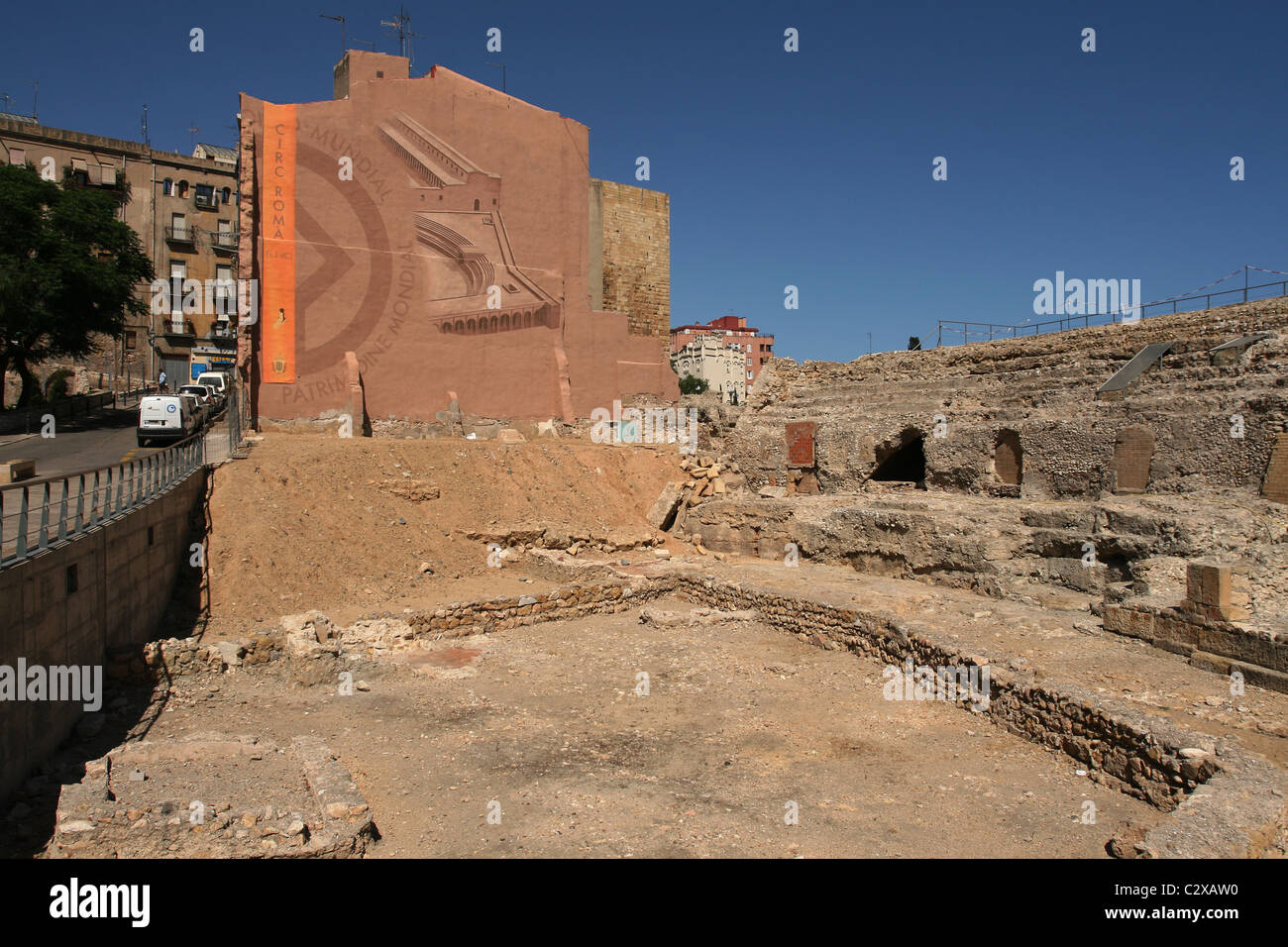 Ansicht der Ruinen von Roman Circus - Hippodrom Tarragona Katalonien, Spanien Stockfoto