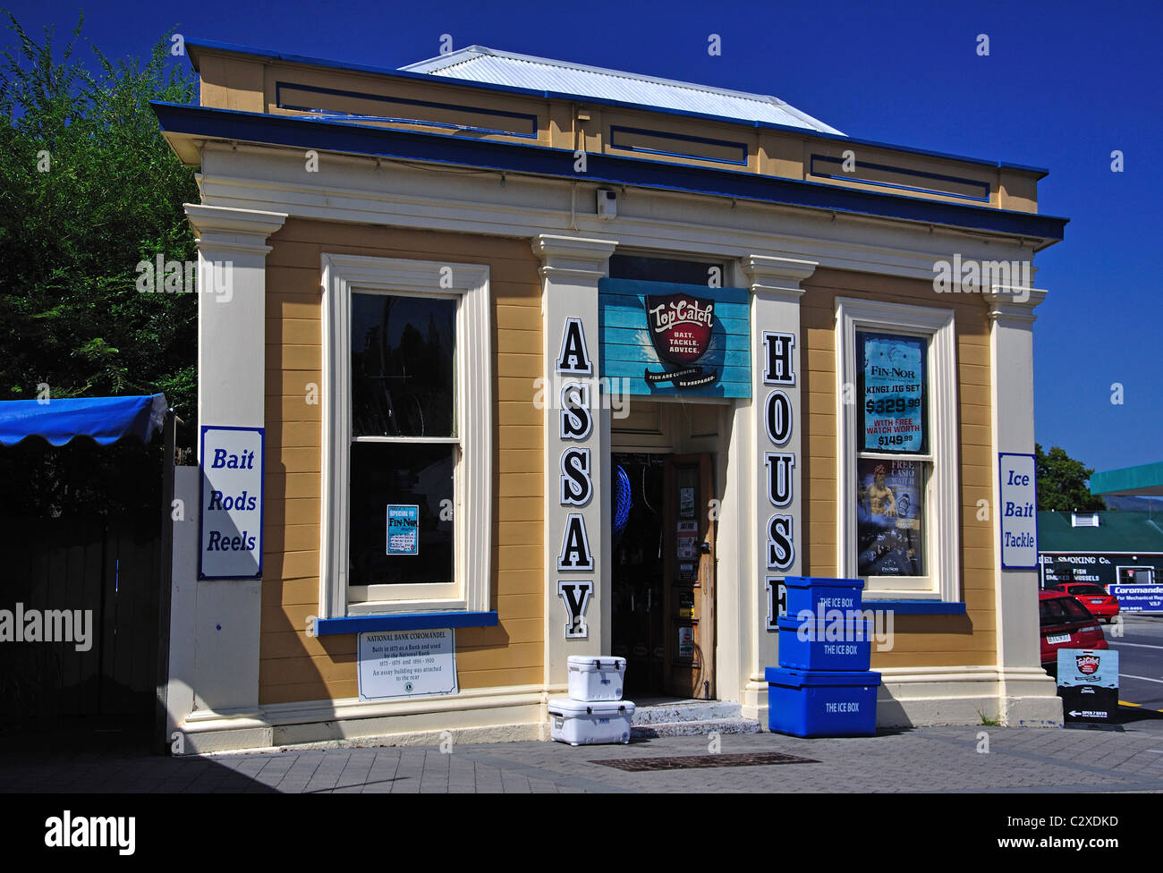 Ehemalige National Bank Building, Kapanga Road, Coromandel Town, Coromandel Halbinsel, Region Waikato, Nordinsel, Neuseeland Stockfoto