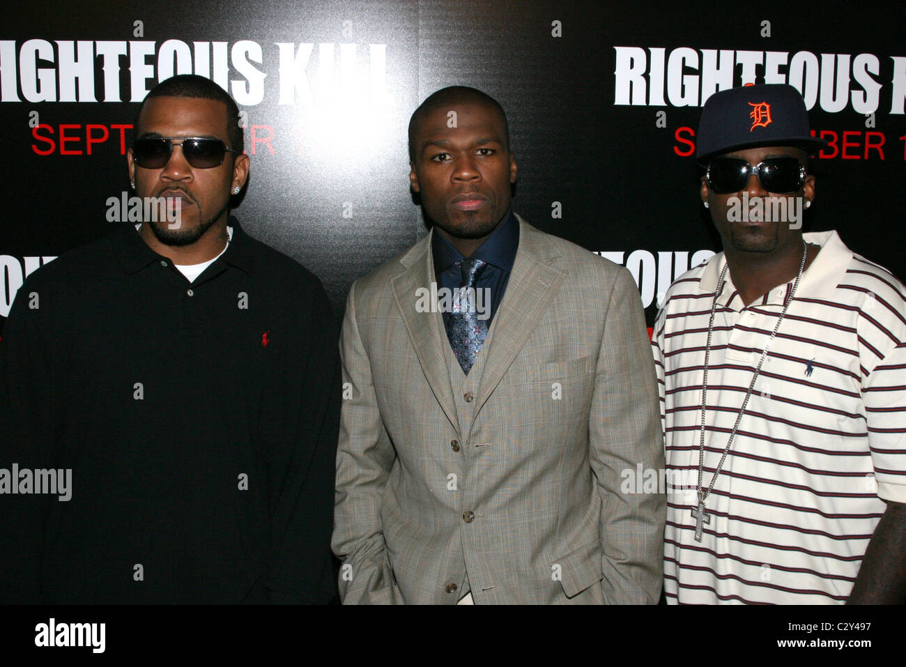 Lloyd Banks, 50 Cent Alias Curtis Jackson und Tony Yayo New Yorker Premiere von "Righteous Kill" im Ziegfeld Theatre - Ankünfte Stockfoto