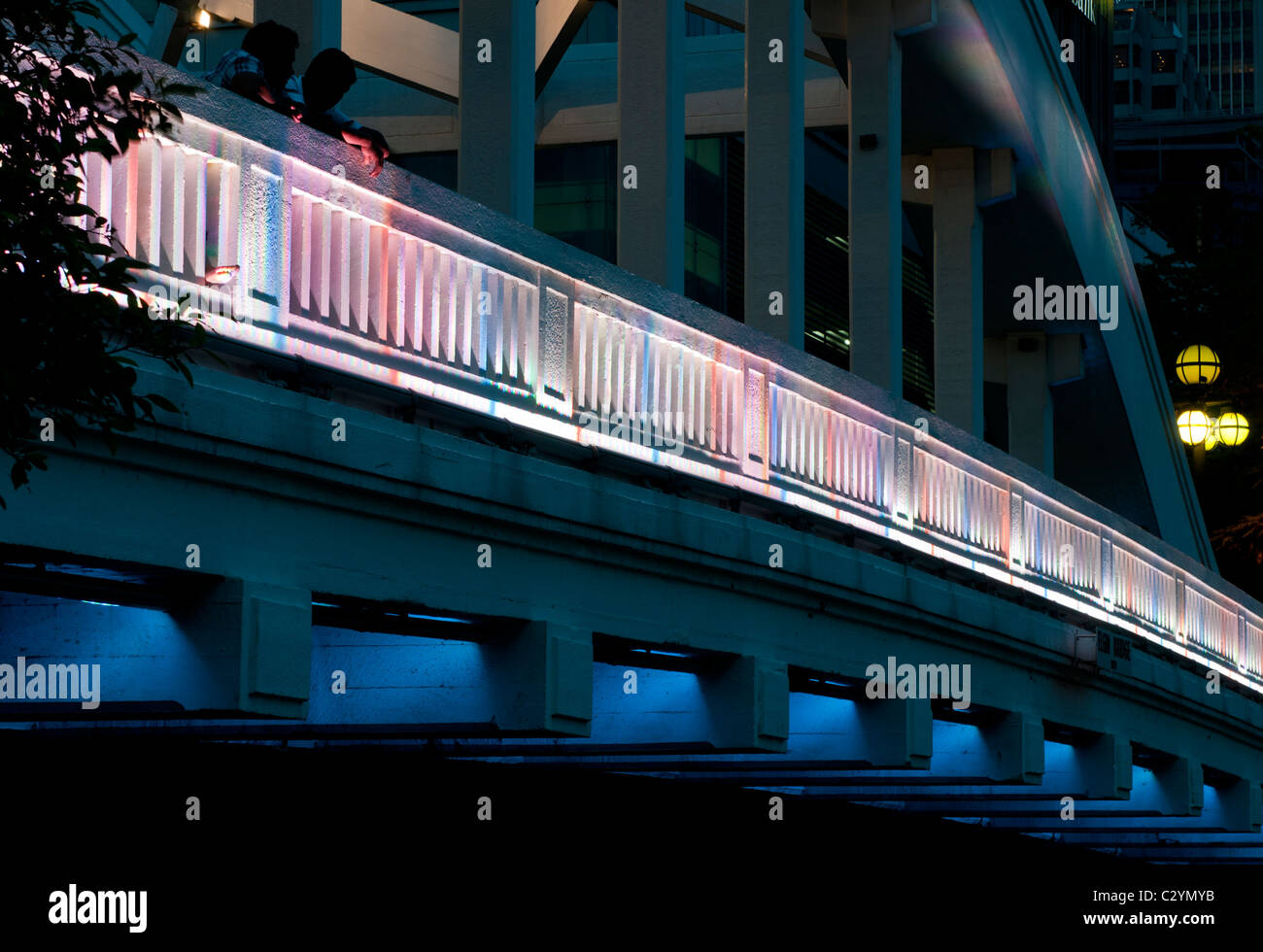 Elgin Bridge bei Nacht, Singapore River, Singapur Stockfoto