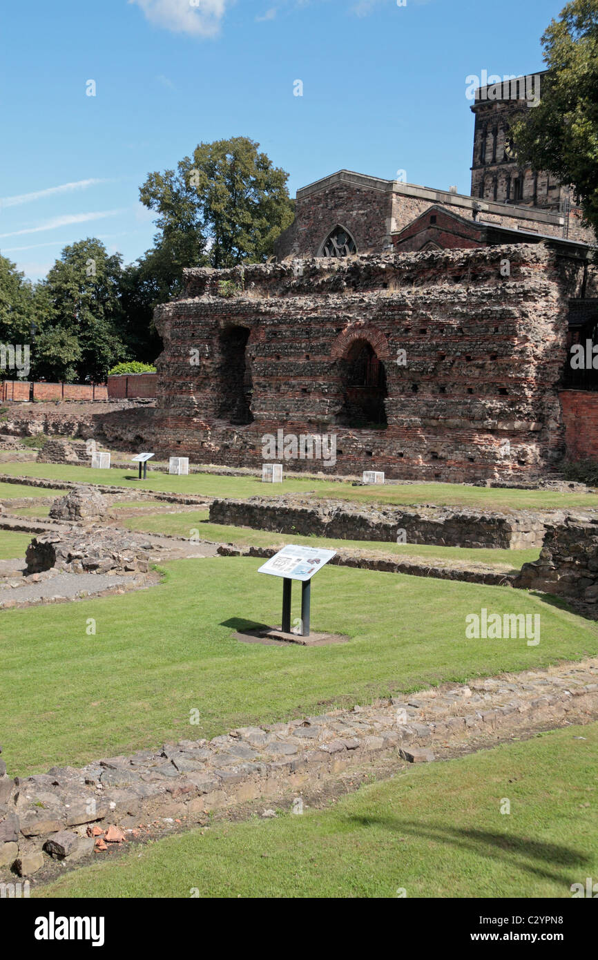 Die Jewry Wand und römischen Bad Grundlagen, Leicester, Leicestershire, UK. Stockfoto