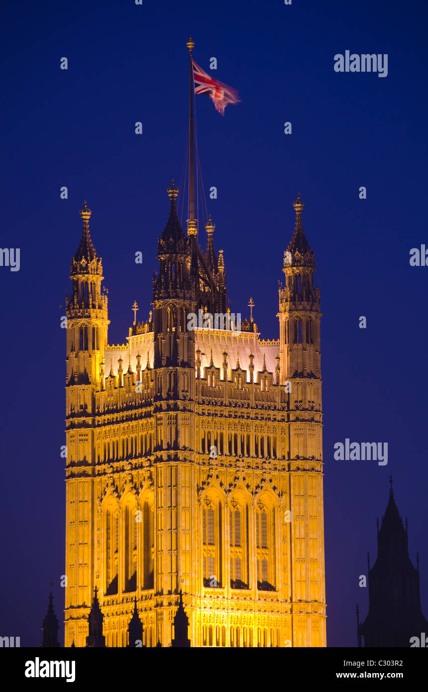 Victoria Tower - Houses of Parliament in der Nacht, London, UK Stockfoto