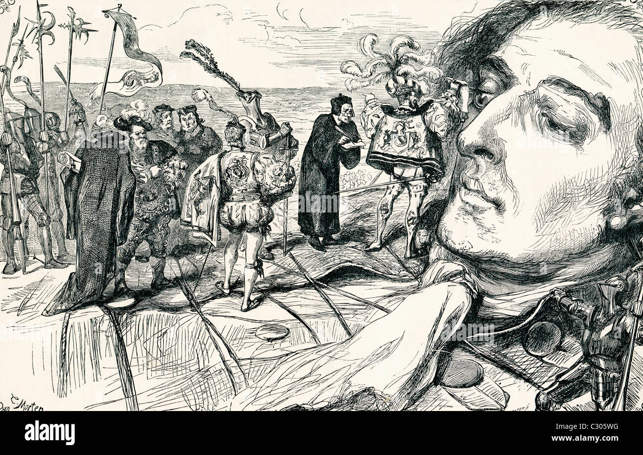 Seine Referenzen unter dem königlichen Siegel produziert. Illustration von Gullivers Reisen veröffentlicht c.1875 Stockfoto