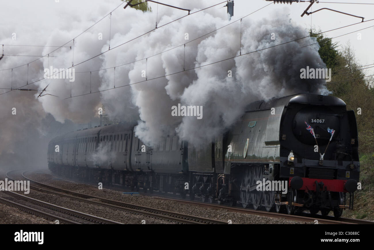 Schlacht von Großbritannien Klasse Steam Train 34067 Tangmere Stockfoto