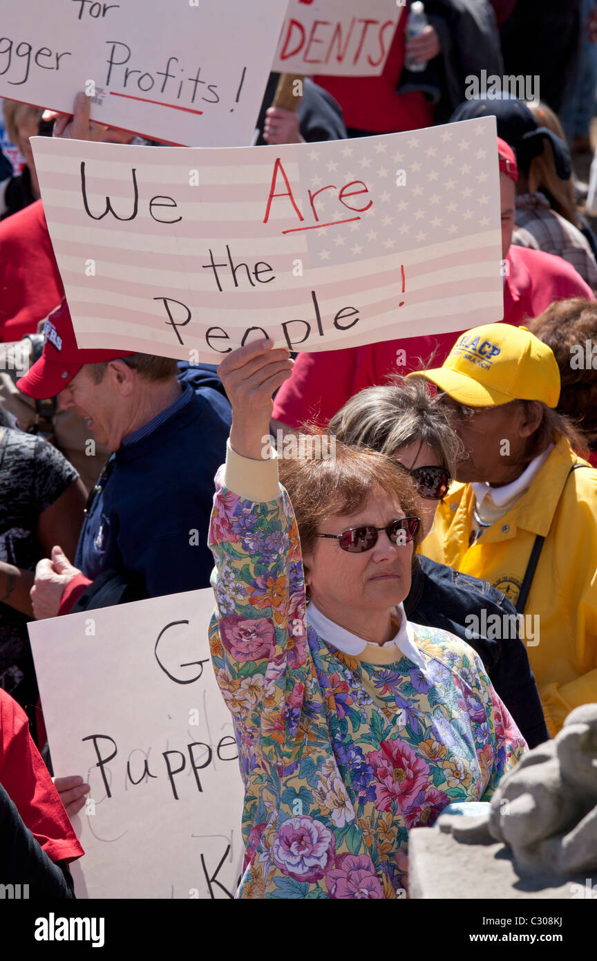Arbeitnehmer-Kundgebung am Kapitol, Budgetkürzungen zu protestieren Stockfoto