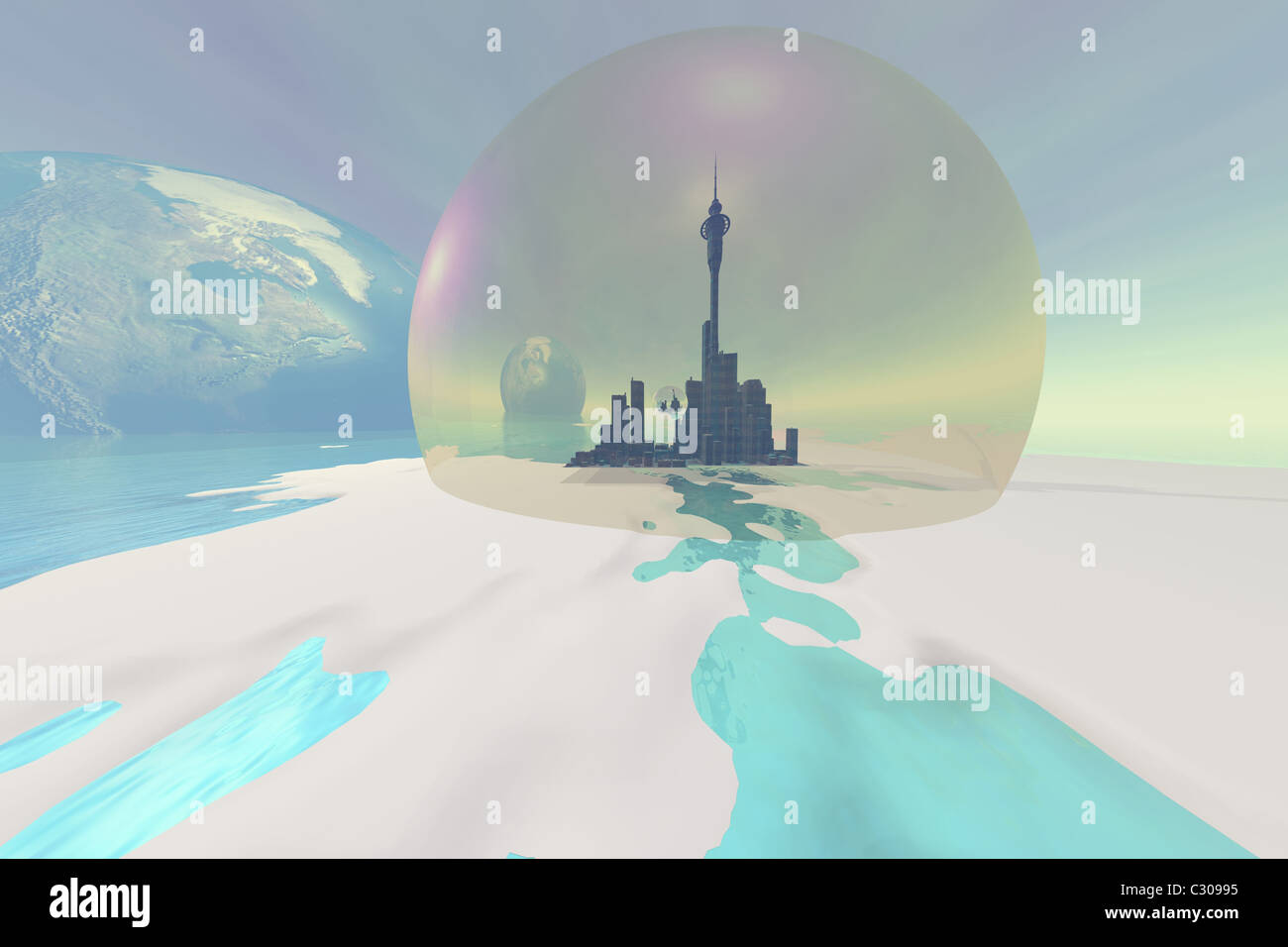 Terraforming Der Mond Mit Einer Neuen Stadt Unter Dem Schutz Einer Kuppel Stockfotografie Alamy