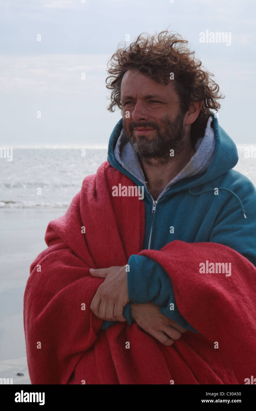 Michael Sheen, Hollywood-Schauspieler in The Passion, Aberavon Beach, Port Talbot, South Wales, UK Stockfoto