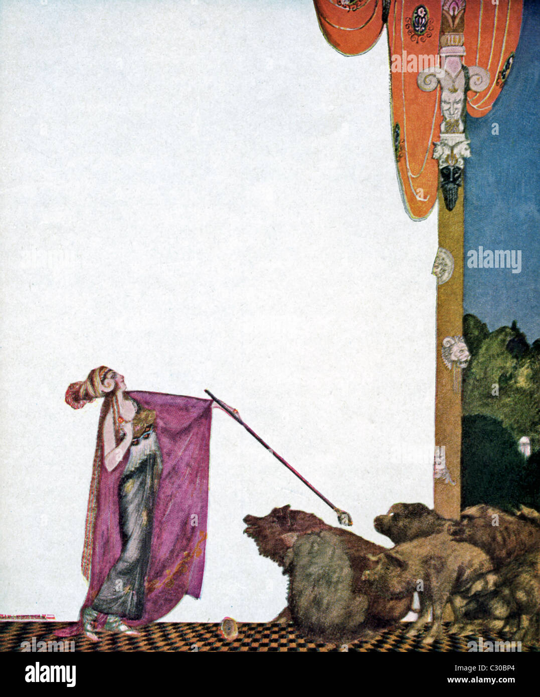 Eine bekannte Zauberin und die Tochter des Helios, Circe verändert die Gefährten des griechischen Helden Odysseus in Schweine. Stockfoto