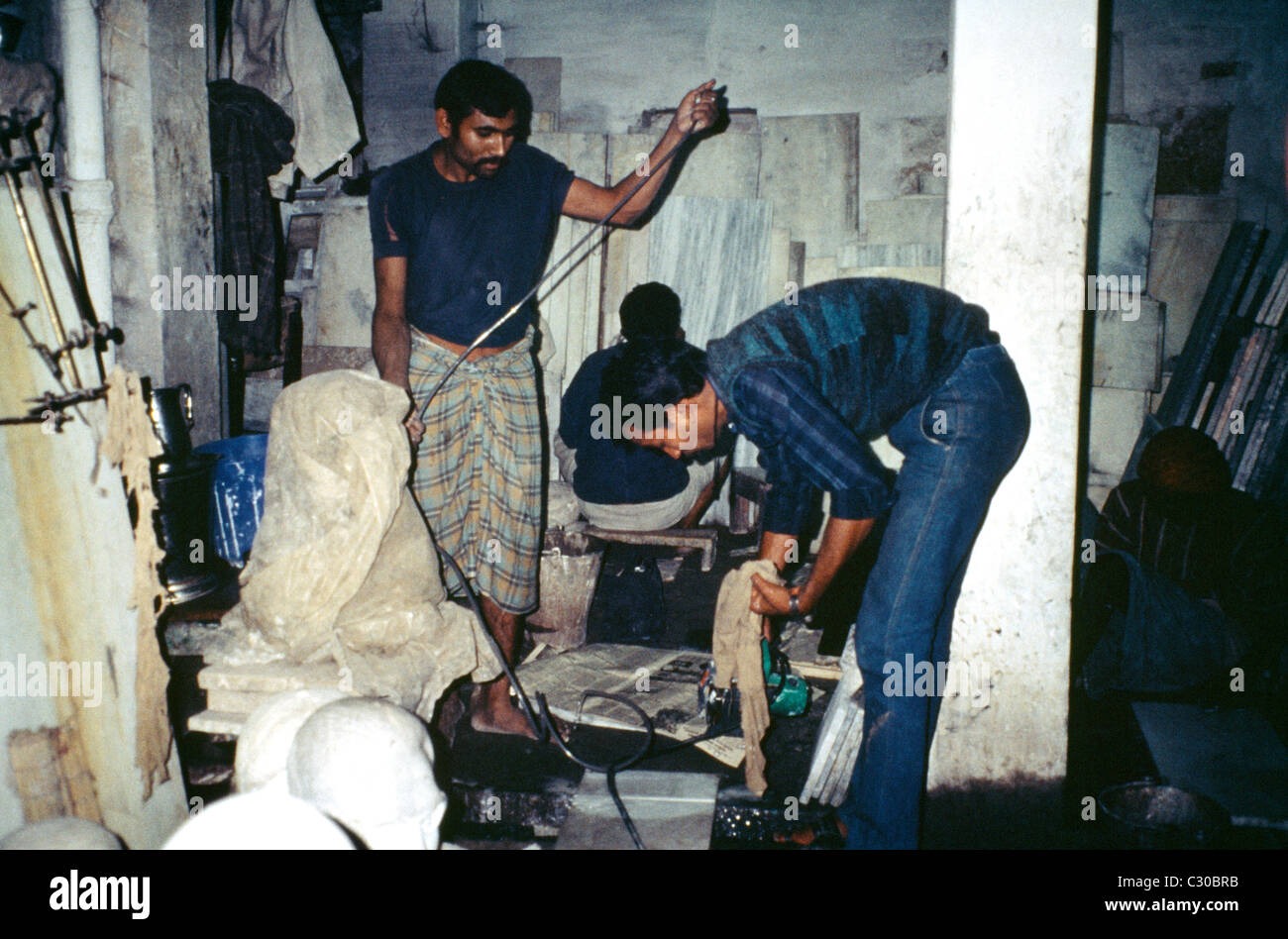 Varanasi Indien Bildhauerwerkstatt Stockfoto