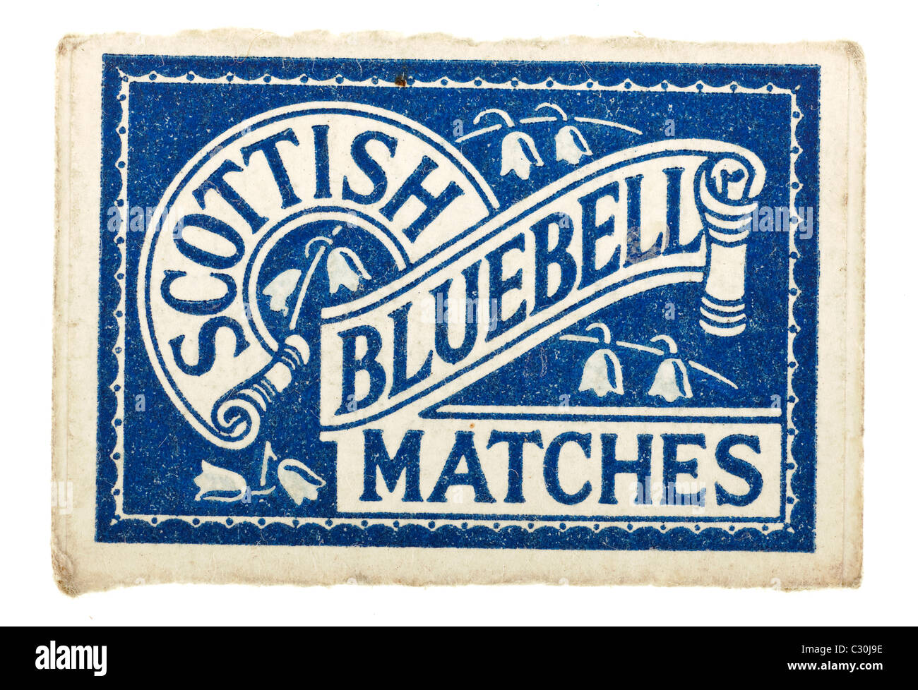 Alte Vintage Matchbox Frontschild für schottische Bluebell-Spiele. EDITORIAL NUR Stockfoto