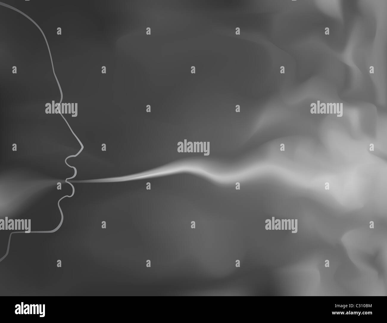 Abbildung eines Mannes bläst Rauch Stockfoto