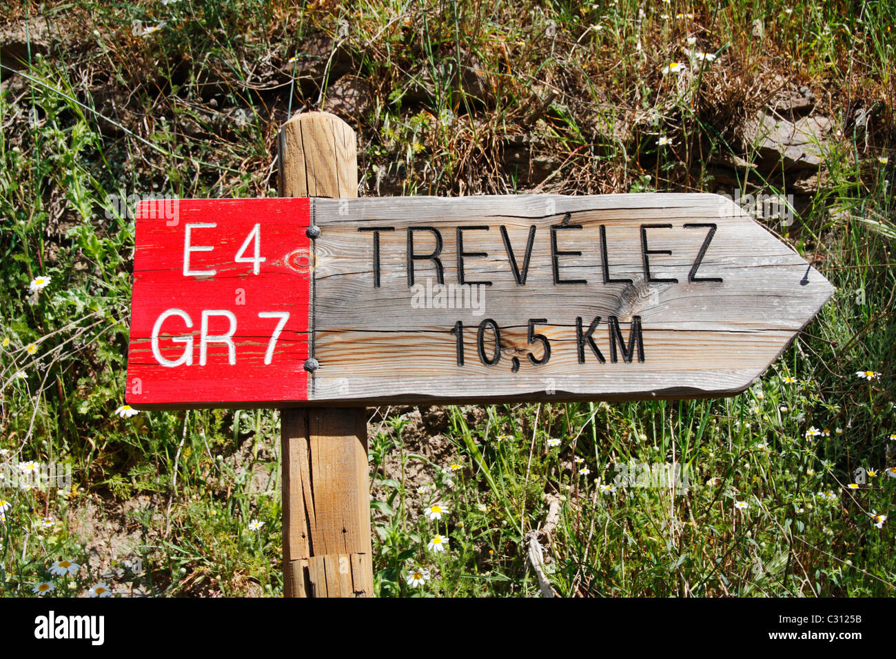 Wanderweg-Zeichen in La Alpujarra Region von Andalusien, Spanien Stockfoto