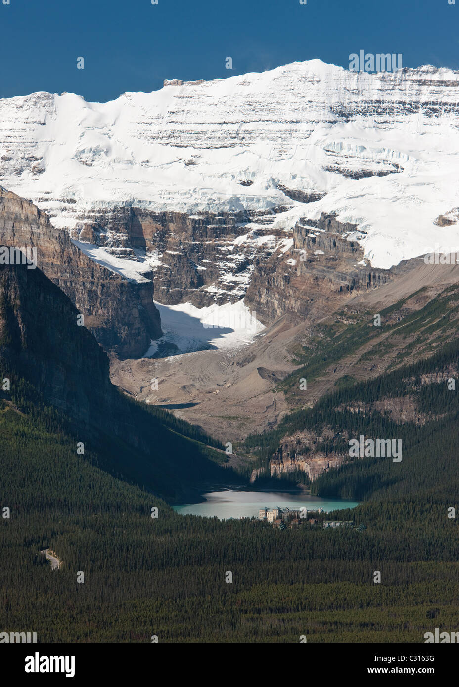 Chateau Lake Louise in Berg und Wald Stockfoto