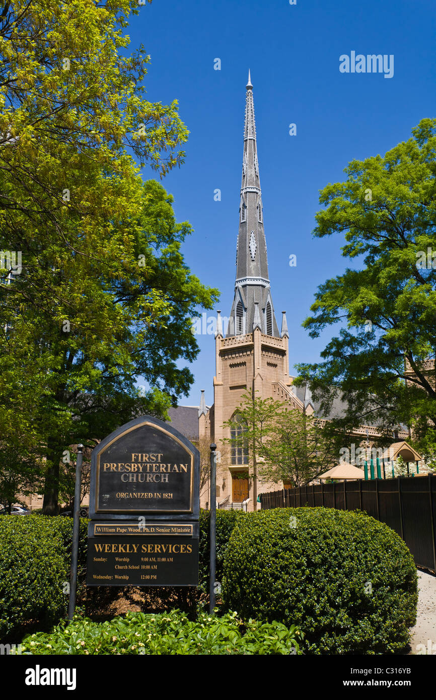 Ersten presbyterianischen Kirche in der Innenstadt von Charlotte, North Carolina Stockfoto