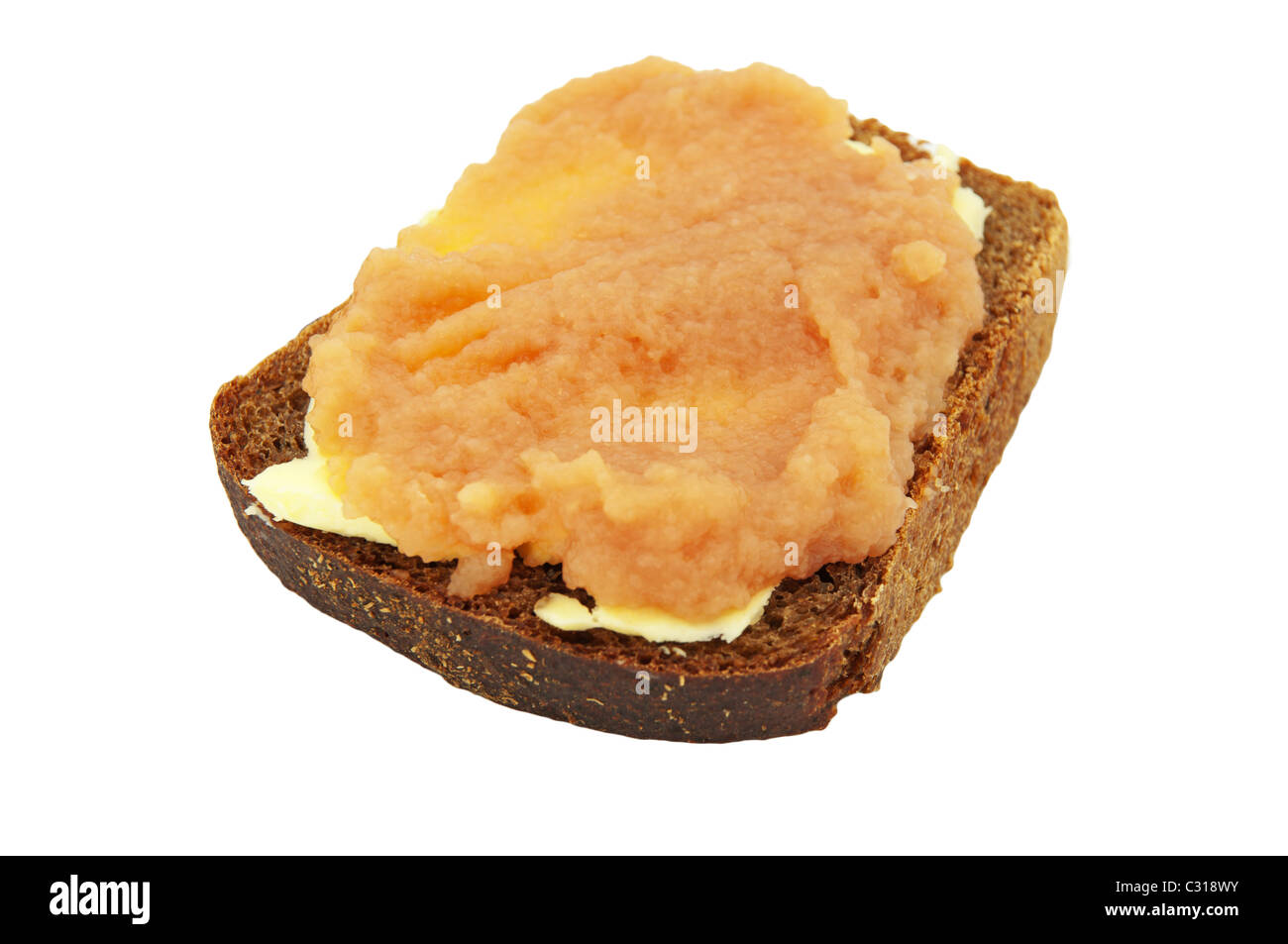 Sandwich von Kaviar Pollack Fisch ein Butter und Schwarzbrot Stockfoto