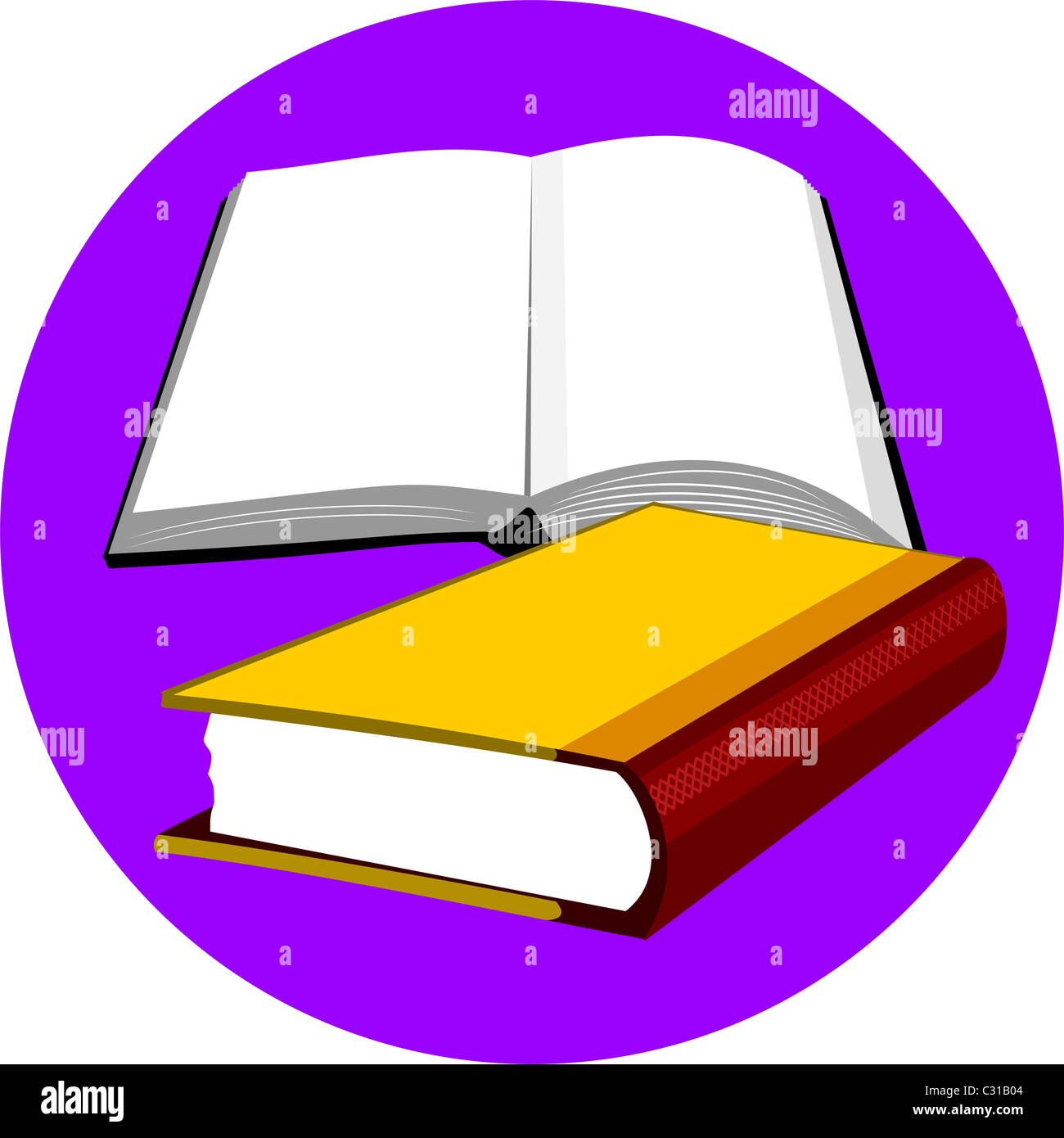 Bücher in violetten Kreis Stockfoto