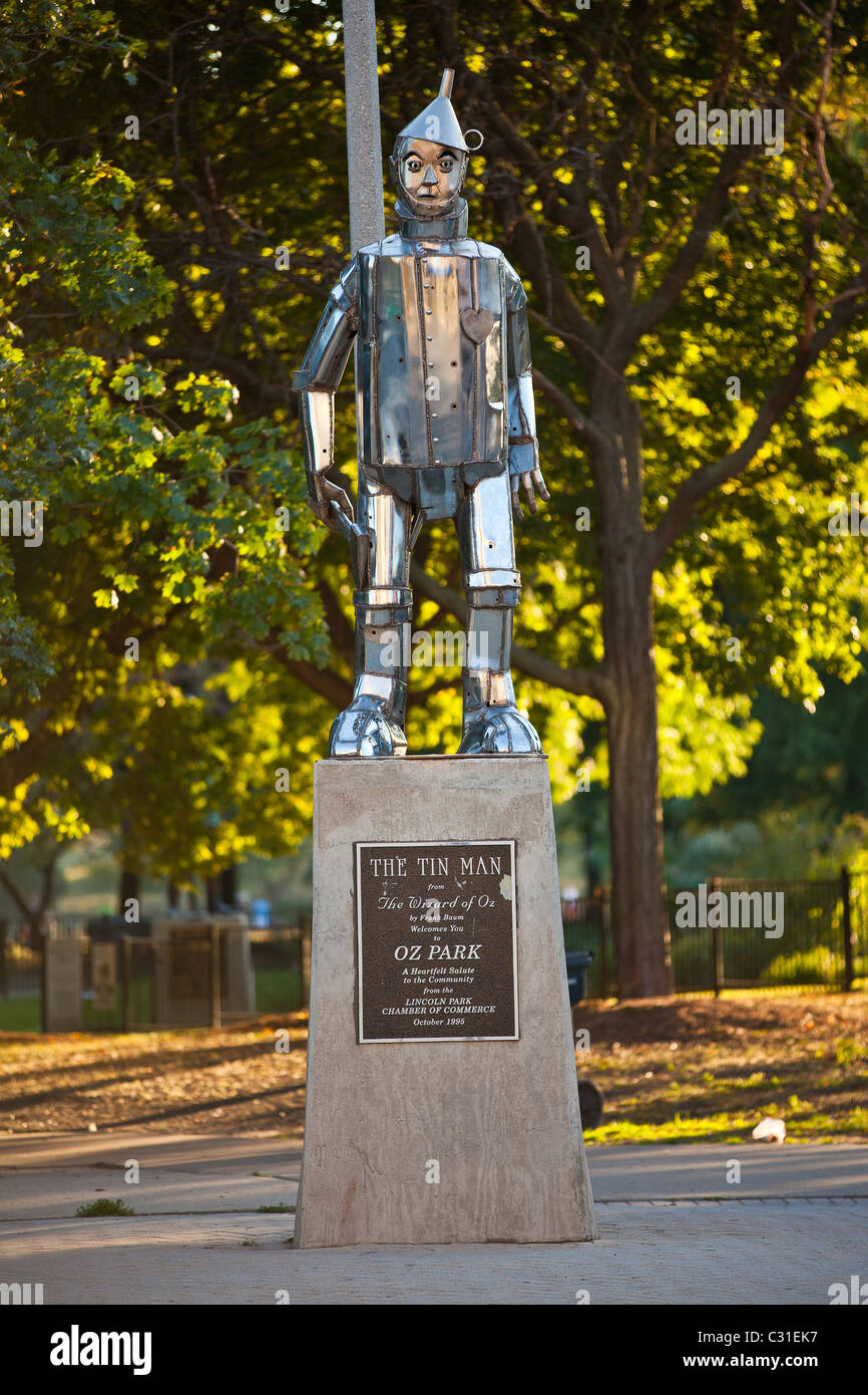 Die Statue der Blechmann aus der Zauberer von Oz im Oz-Park in Chicago, IL, USA. Stockfoto