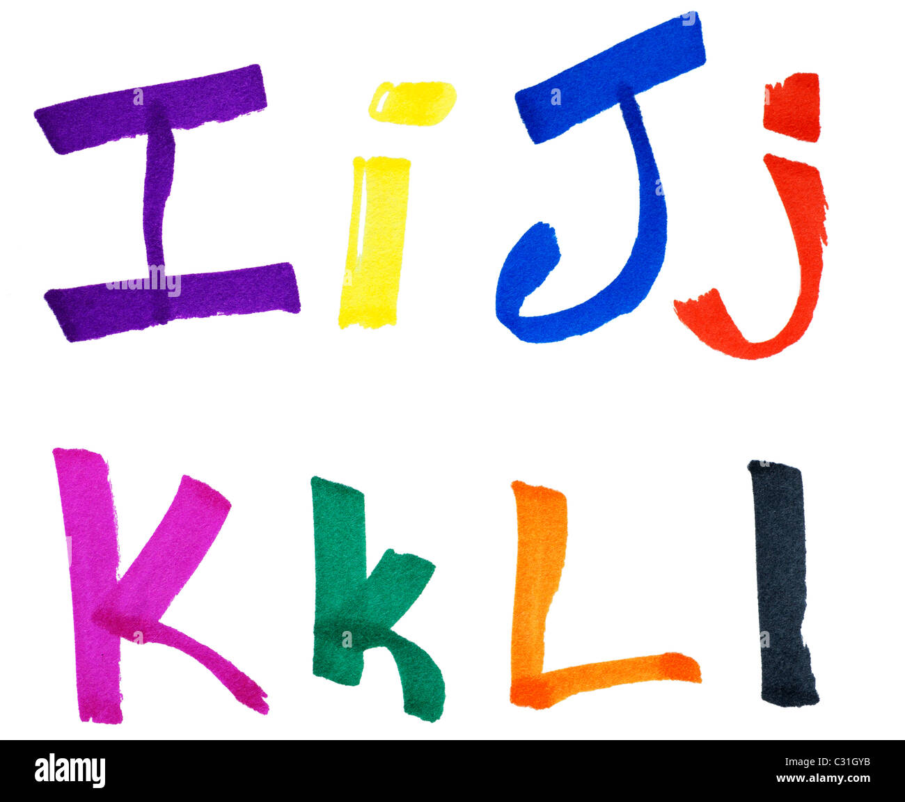 Sehr große Tinte I J K L Buchstaben Stockfoto