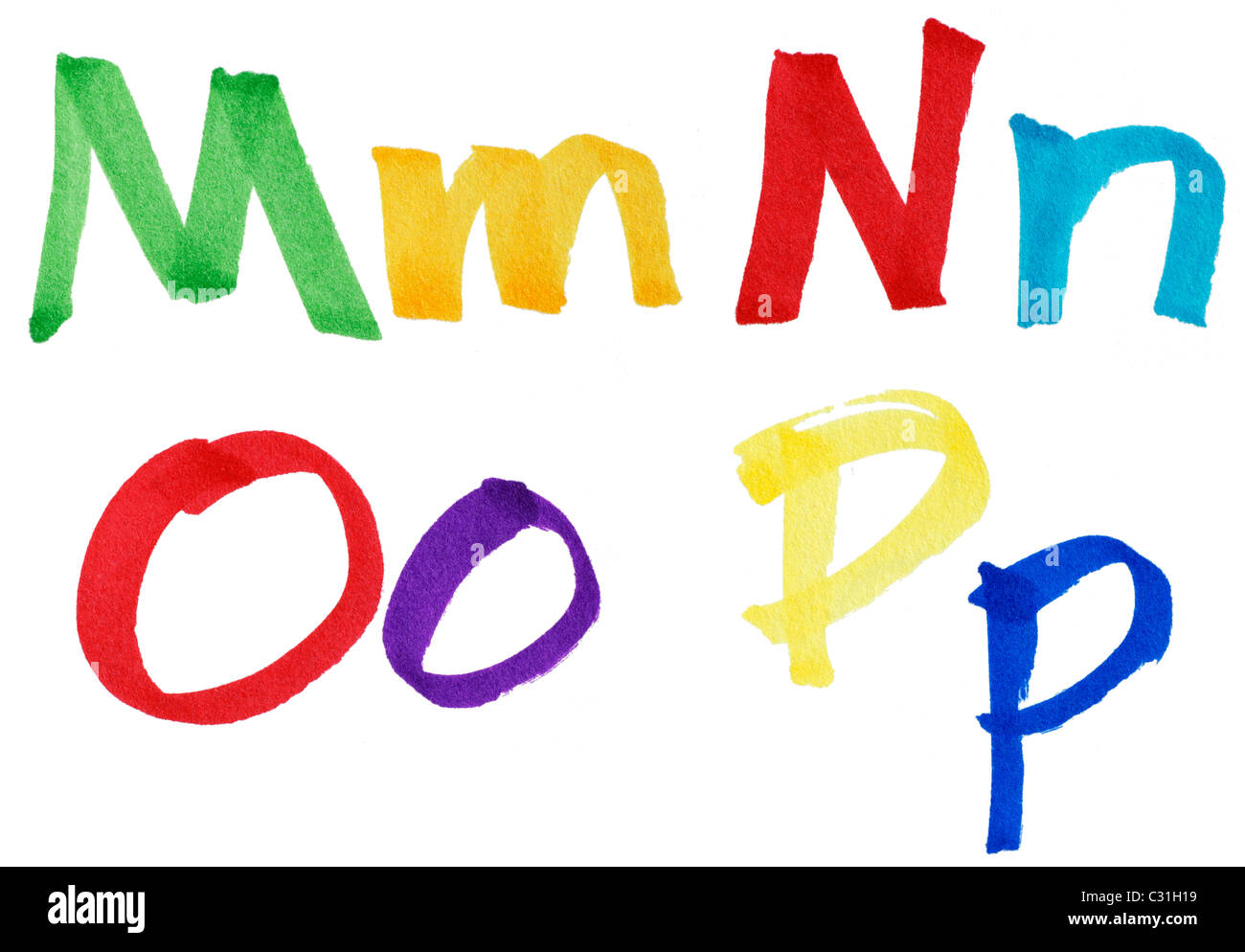 Sehr große M N O P Ink Buchstaben Stockfoto