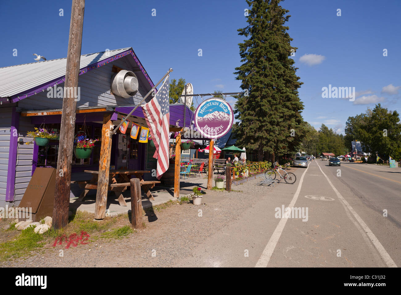 TALKEETNA, ALASKA, USA - Berg hoch Pizza-Shop. Stockfoto