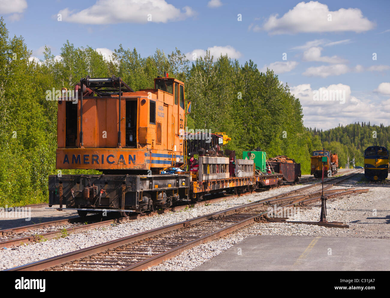 TALKEETNA, ALASKA, USA - Eisenbahn Kran. Stockfoto