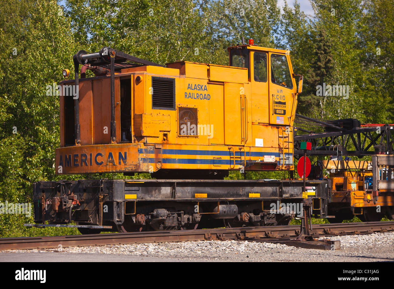 TALKEETNA, ALASKA, USA - Eisenbahn Kran. Stockfoto
