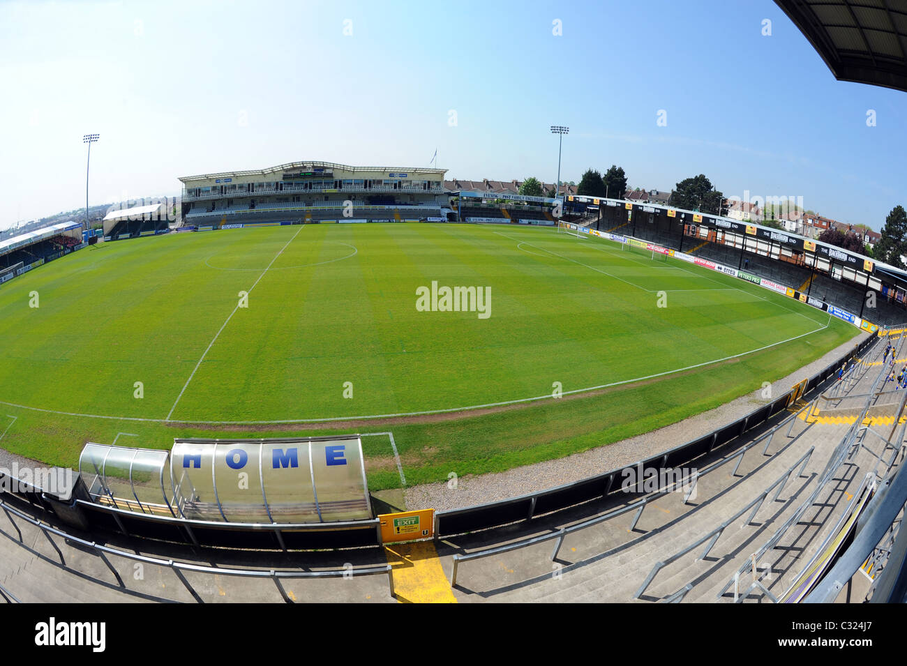 Blick ins Innere der Memorial Stadium, Bristol. Haus Bristol Rugby Club und Bristol Rovers Football Club Stockfoto