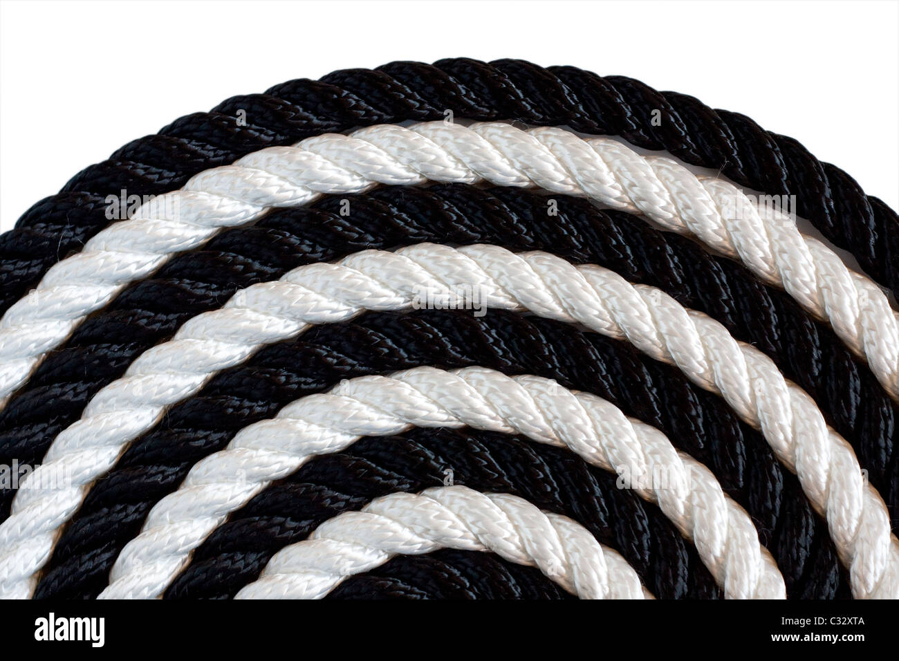 Seil und schwarz auf weißem Hintergrund Stockfoto