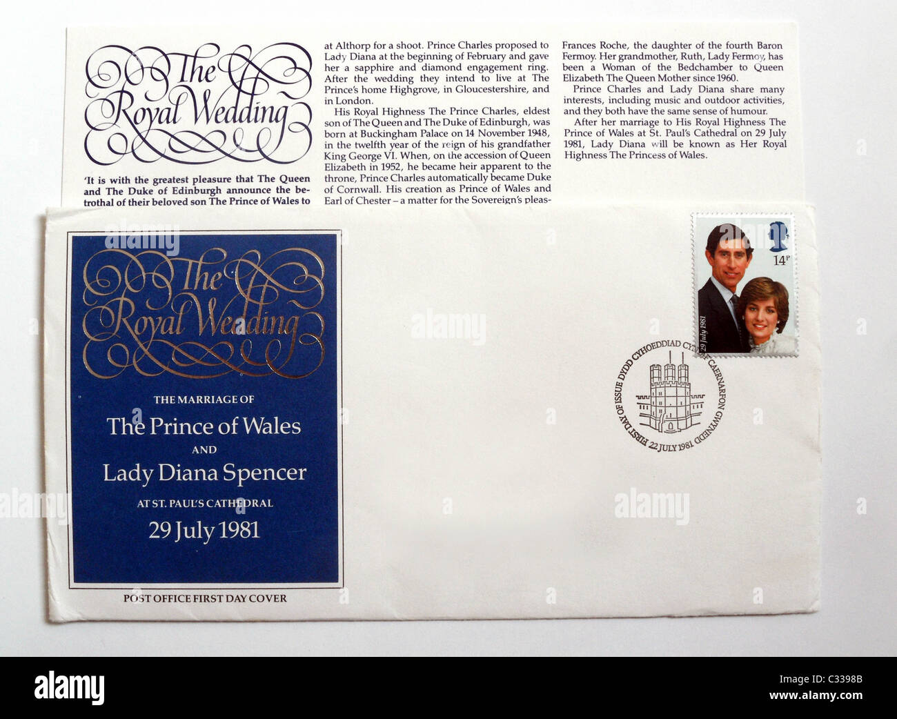 Decken Sie ersten Tag Briefmarke für die Hochzeit von Prinz Charles und Lady Diana Spencer am 29. Juli 1981. Stockfoto