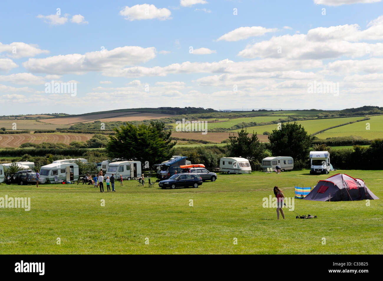 Wohnwagen und camping-Platz in North Cornwall in der Nähe von Bude, England Stockfoto