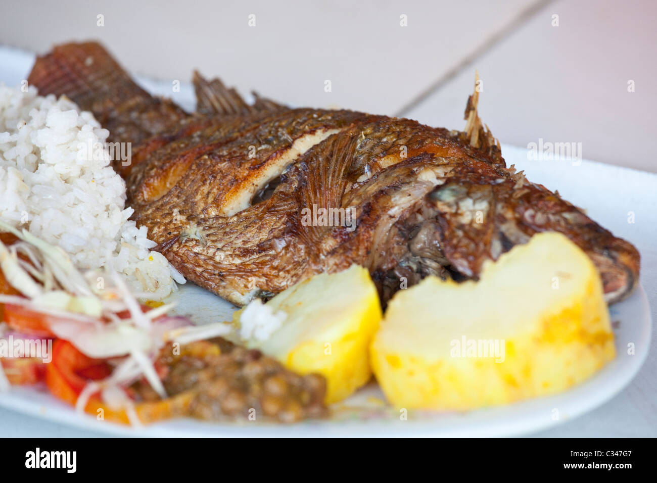 Gebratener Fisch, Barranquilla, Kolumbien Stockfoto