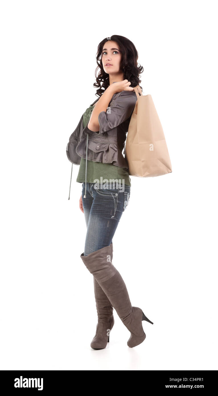 schöne junge Teenager Frau mit Einkaufstasche Stockfoto