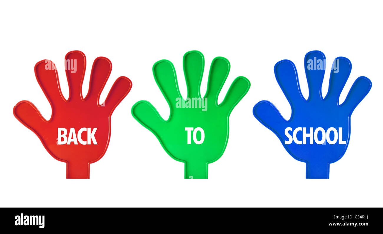 Spielzeug-Hände mit Back to School-Konzept Stockfoto