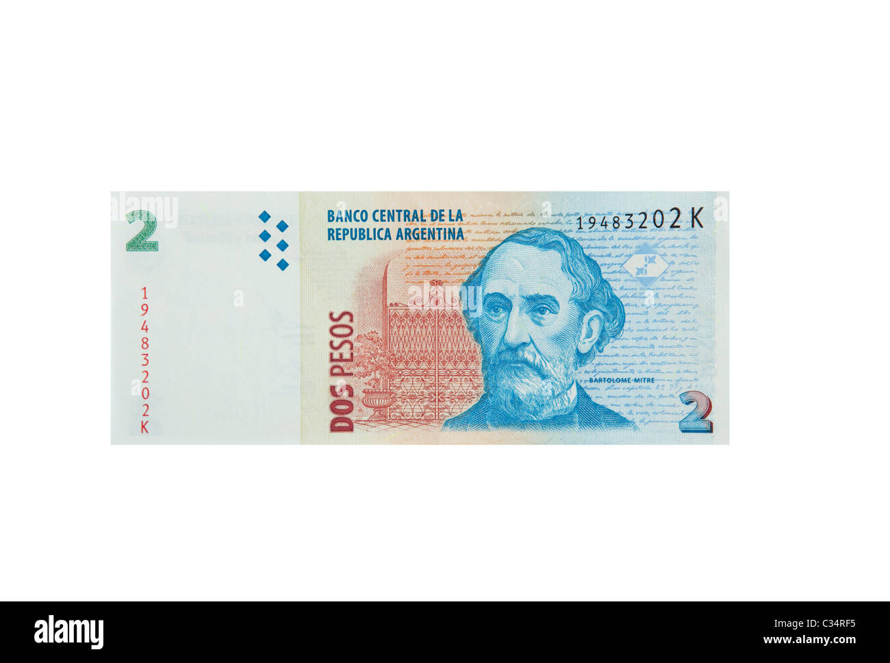 Argentinischer Peso-2 Scheins Ausschneiden Stockfoto
