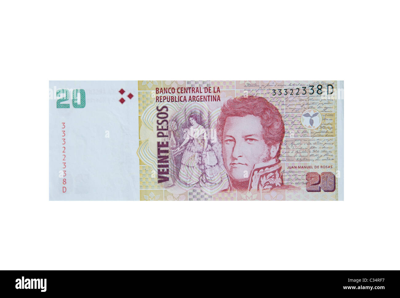 Argentinischer Peso-20 Scheins Ausschneiden Stockfoto