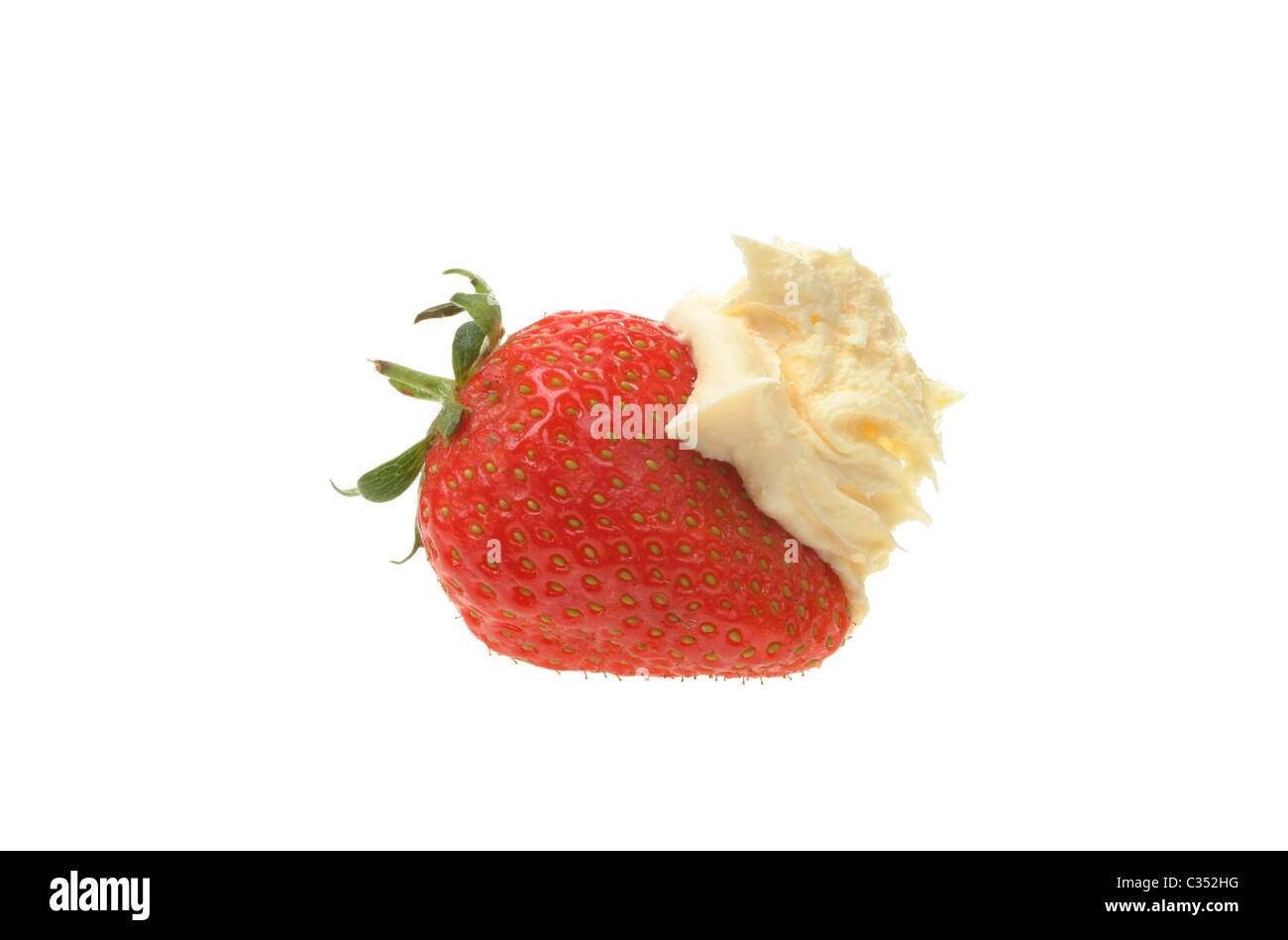 Erdbeere und Clotted Cream isoliert auf weiss Stockfoto