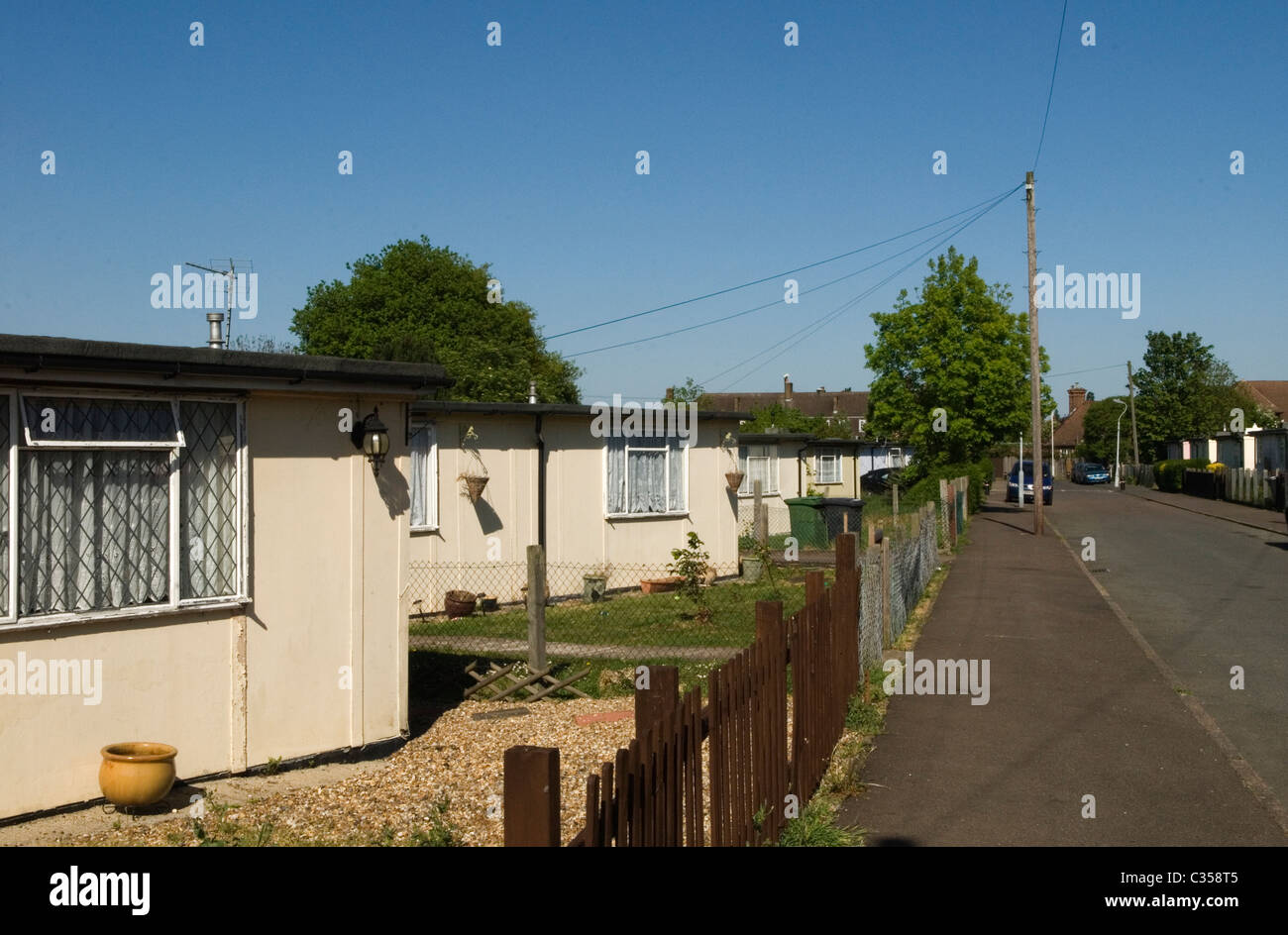 Fertighaus Catford South London Borough of Lewisham. Excalibur Estate A Nachkriegszeit 2 WW II Fertighaus Fertighaus Fertighaus Bauentwicklung von rund 200 Häusern. 2010er, 2011 HOMER SYKES Stockfoto