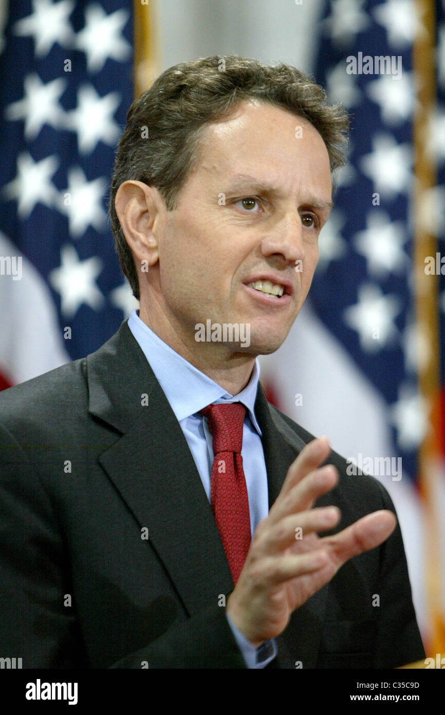 USA US-Finanzminister Timothy F. Geithner kündigt eine aggressive und facettenreiche Programm, die könnte Stockfoto